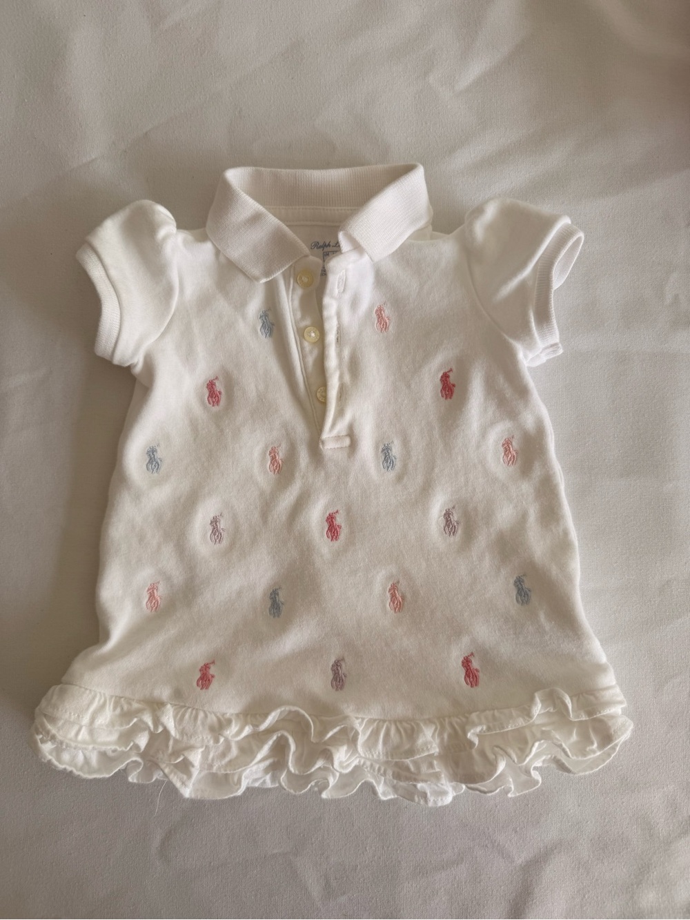 Ralph Lauren White Polo Dress with Pink & Blue Embroidery